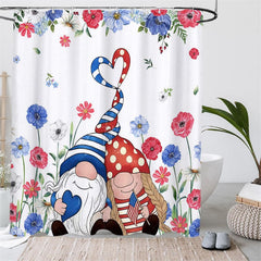 Aperturee - (7 Day Delivery) Aperturee Usa Flag Floral Gnome Shower Curtain Kit