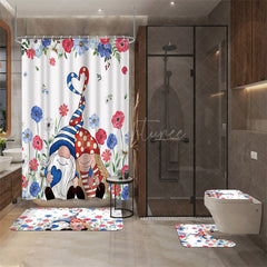 Aperturee - (7 Day Delivery) Aperturee Usa Flag Floral Gnome Shower Curtain Kit