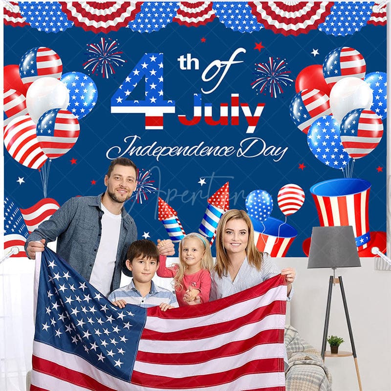Aperturee - (7 Day Delivery) Aperturee Usa Flag Sparkle 4th July Independence Day Backdrop