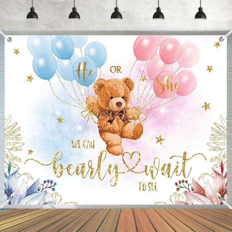 Aperturee - (7 Day Delivery) Aperturee We Can Bearly Wait Gender Reveal Backdrop