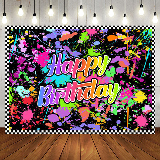 Aperturee - 7X5FT Happy Birthday Colorful Graffiti Splash Paint Backdrop