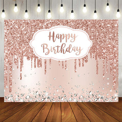 Aperturee - 7X5FT Pink Rose Golden Birthday Party Backdrop with Diamonds