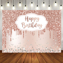 Aperturee - 7X5FT Pink Rose Golden Birthday Party Backdrop with Diamonds