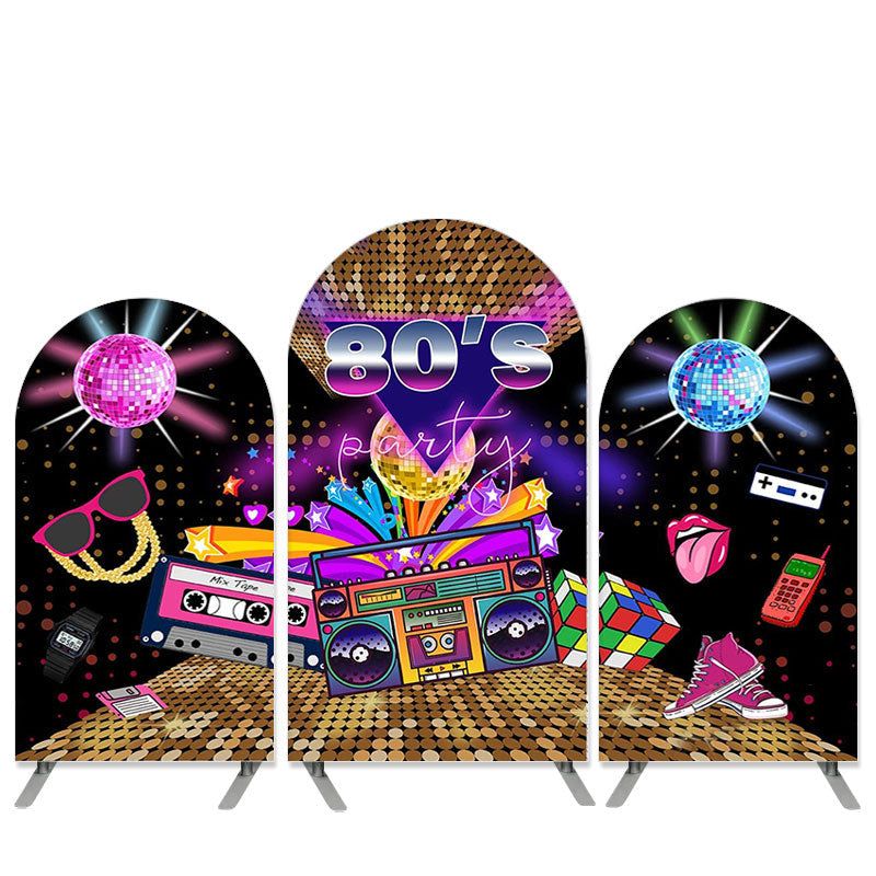 Aperturee 80s Party Theme Gold Bokeh Happy Birthday Arch Backdrop Kit
