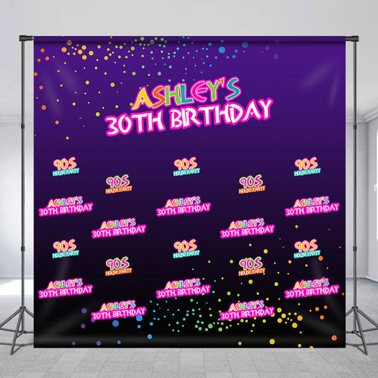 Aperturee - 90S House Party Custom Name 30th Purple Birthday Backdrop