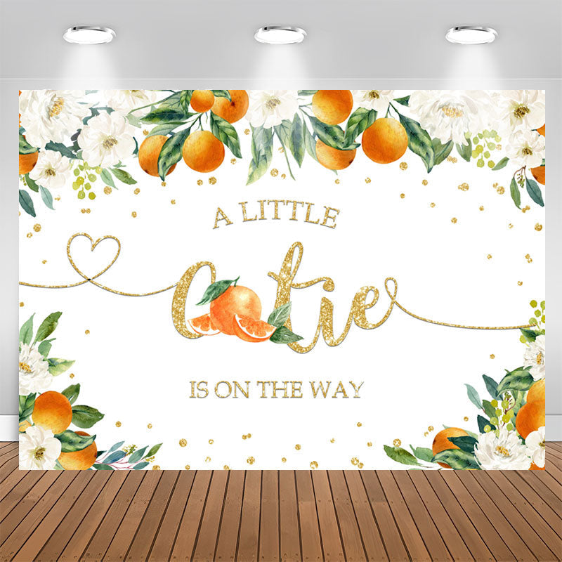 Aperturee - A Little Cutie Baby Shower Orange Flowers Backdrop