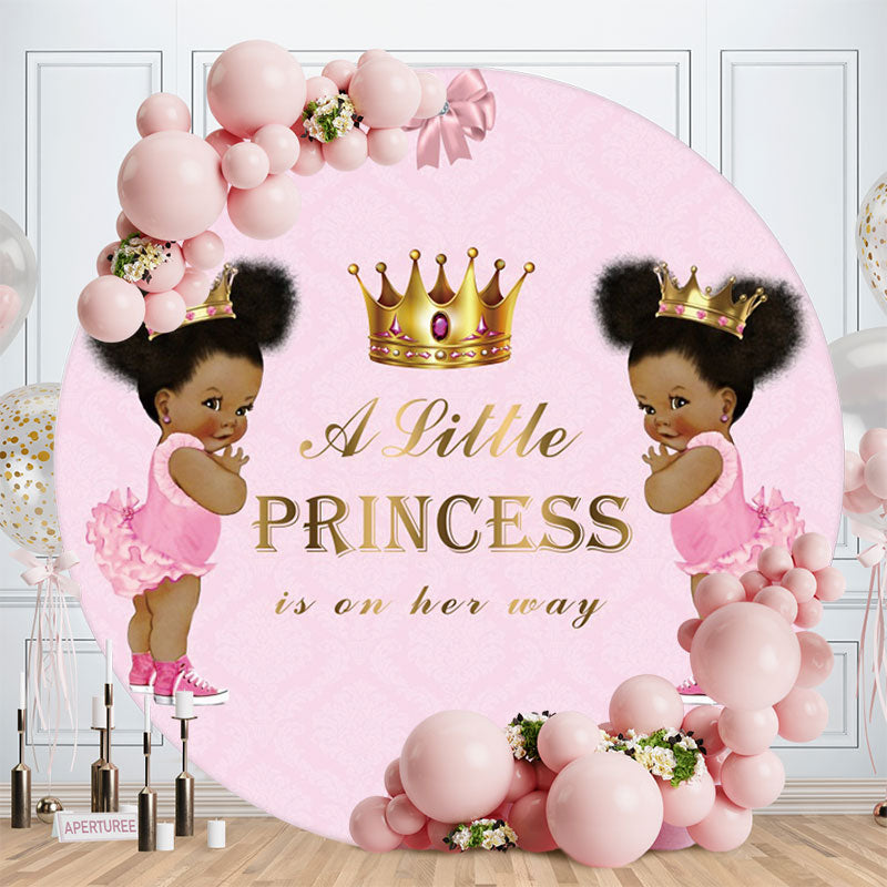 Aperturee - A Little Princess Round Baby Shower Backdrop For Girl