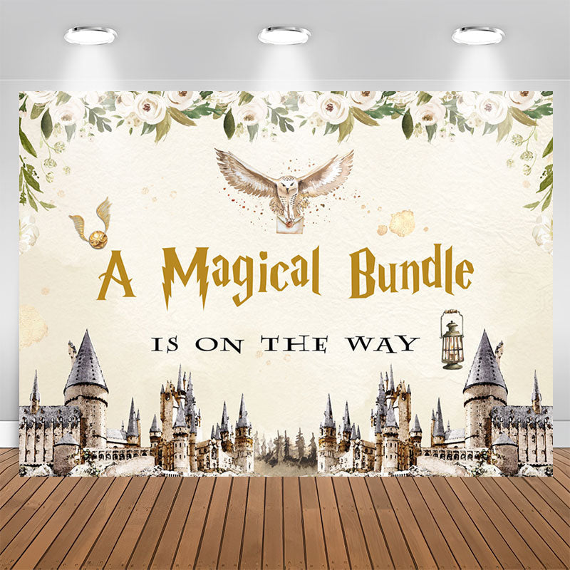 Aperturee - A Magical Bundle Castle Floral Baby Shower Backdrop