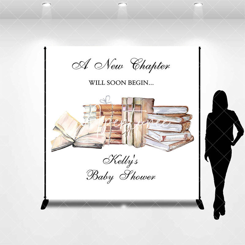 Aperturee - A New Chapter Books Custom Name Baby Shower Backdrop