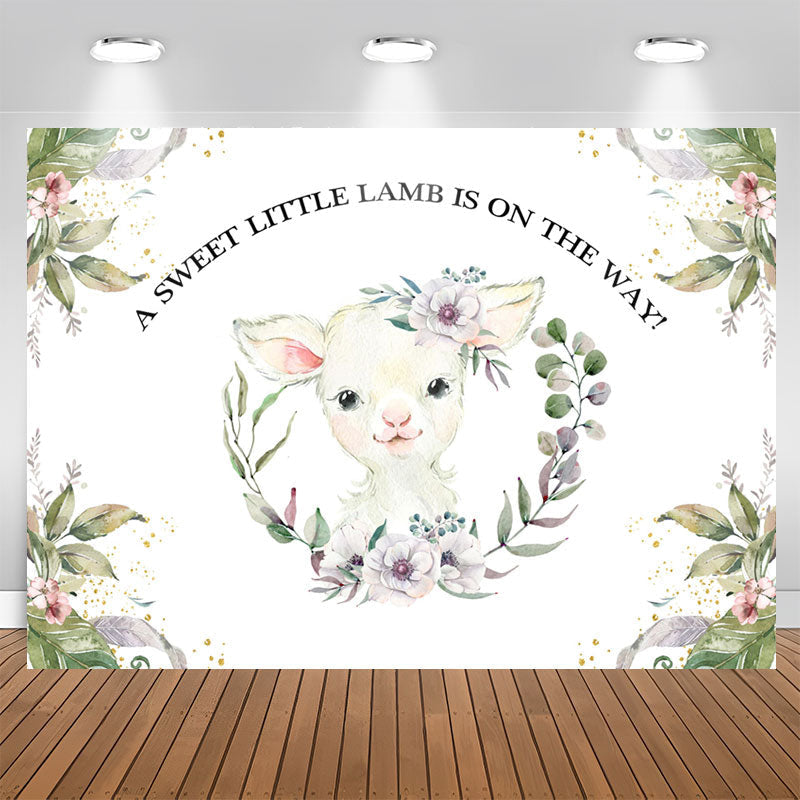 Aperturee - A Sweet Little Lamb Is On The Way Baby Shower Backdrop