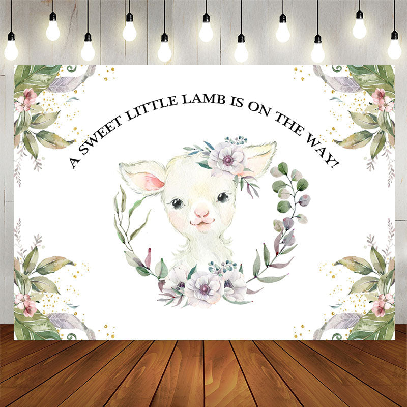 Aperturee - A Sweet Little Lamb Is On The Way Baby Shower Backdrop