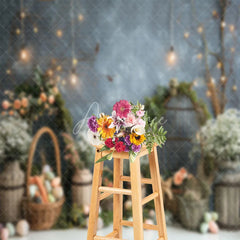 Aperturee - Abstract Blue Wall Basket Easter Eggs Photo Backdrop