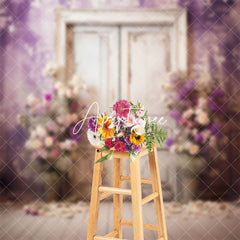 Aperturee - Abstract Purple Wall Wooden Door Floral Backdrop
