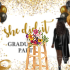 Aperturee - Academic Dress Girl Glitter Balloon Grad Photo Backdrop