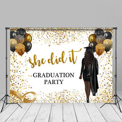 Aperturee - Academic Dress Girl Glitter Balloon Grad Photo Backdrop