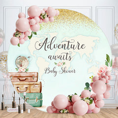 Aperturee - Adventure Awaits Map Floral Baby Shower Backdrop