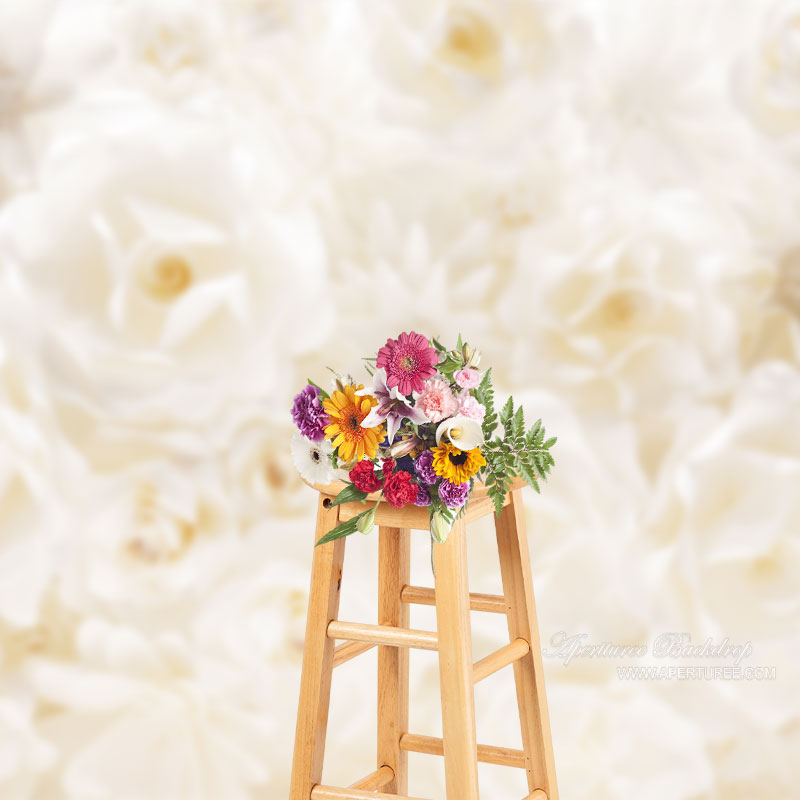Aperturee - Aesthetic White Rose Fine Art Backdrop For Photo Booth