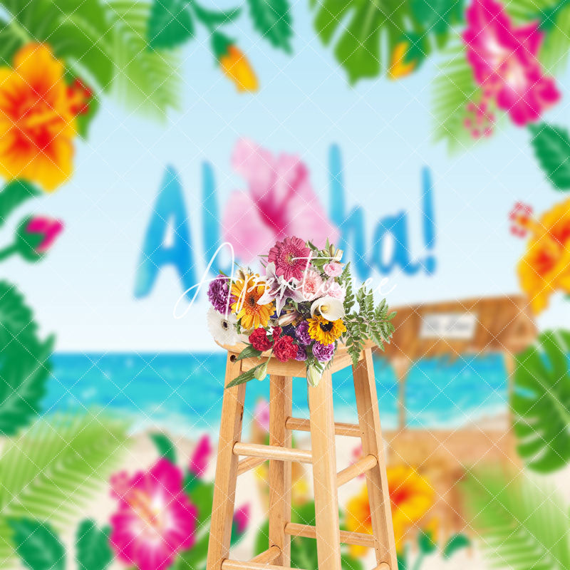 Aperturee - Aloha Monstera Floral Sandy Beach Summer Backdrop