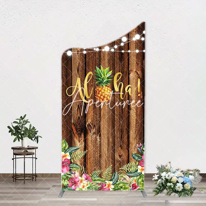 Aperturee - Aloha Pineapple Brown Wooden Arch Summer Backdrop