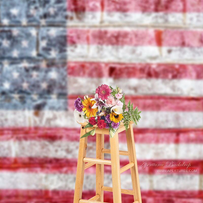 Aperturee - American Flag Brick Wall Portrait Picture Backdrop