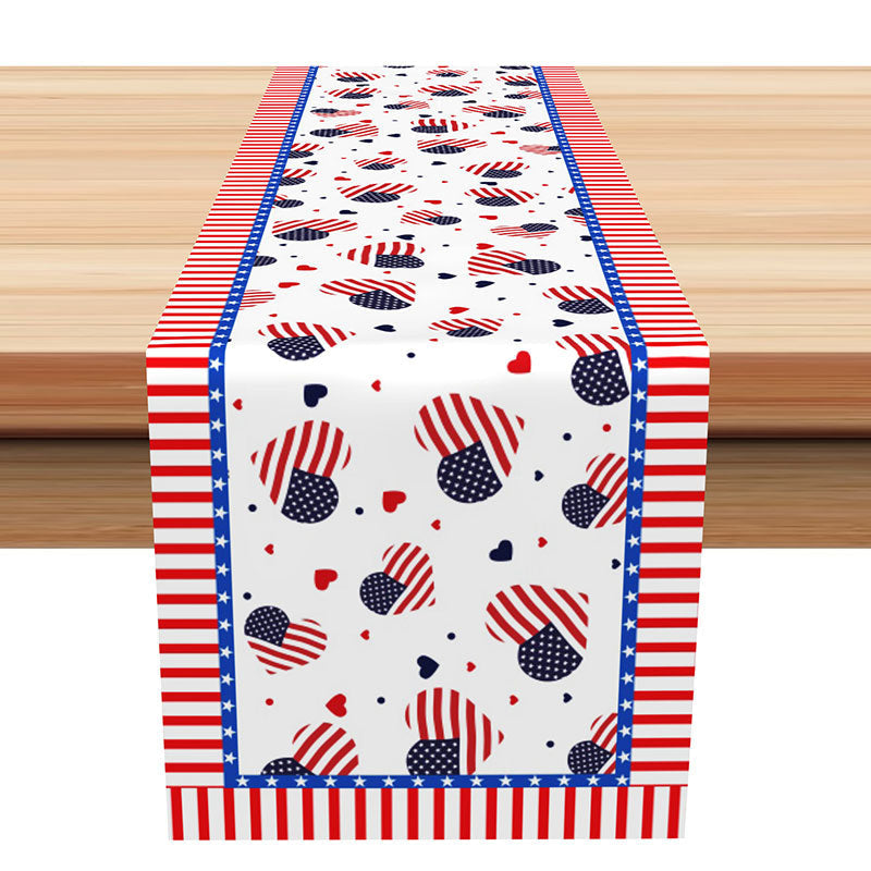 Aperturee - American Flag Heart Independence Day Table Runner