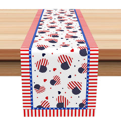 Aperturee - American Flag Heart Independence Day Table Runner