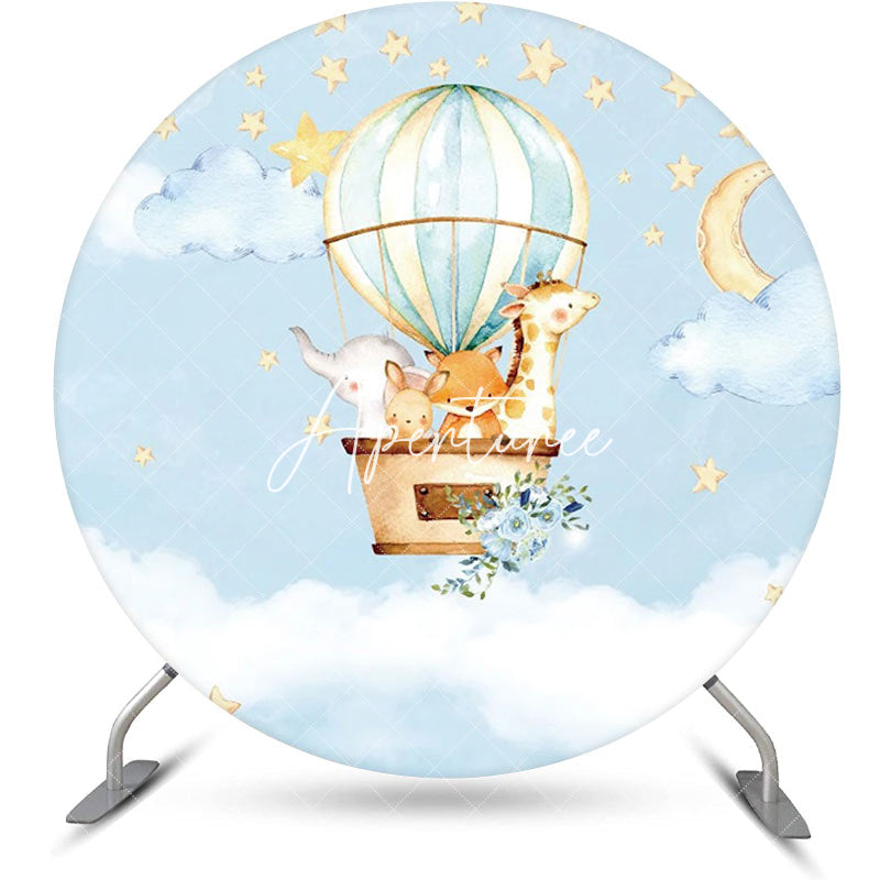 Aperturee - Animals Air Balloon Star Round Baby Shower Backdrop