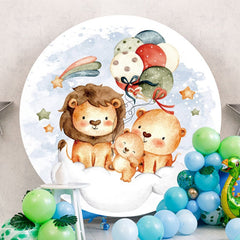 Aperturee - Animals And Balloons Circle Baby Shower Backdrop