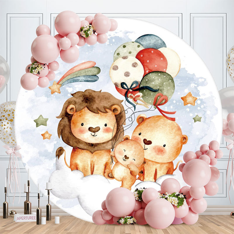 Aperturee - Animals And Balloons Circle Baby Shower Backdrop