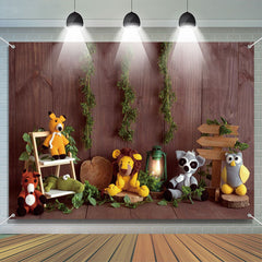 Aperturee - Animals Toys Wood Wall Birthday Cake Smash Backdrop