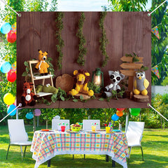 Aperturee - Animals Toys Wood Wall Birthday Cake Smash Backdrop