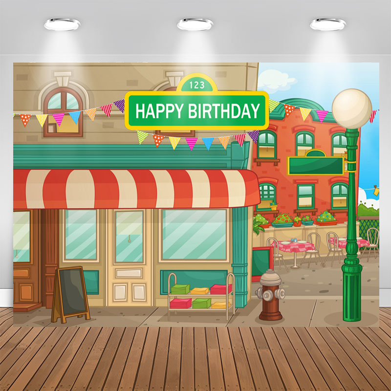 Aperturee - Animated House Street Theme Happy Birthday Backdrop