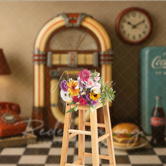 Aperturee - Aperturee 1950s Retro Diner Photography Backdrop Jukebox and Vintage Soda Machine Photo Background
