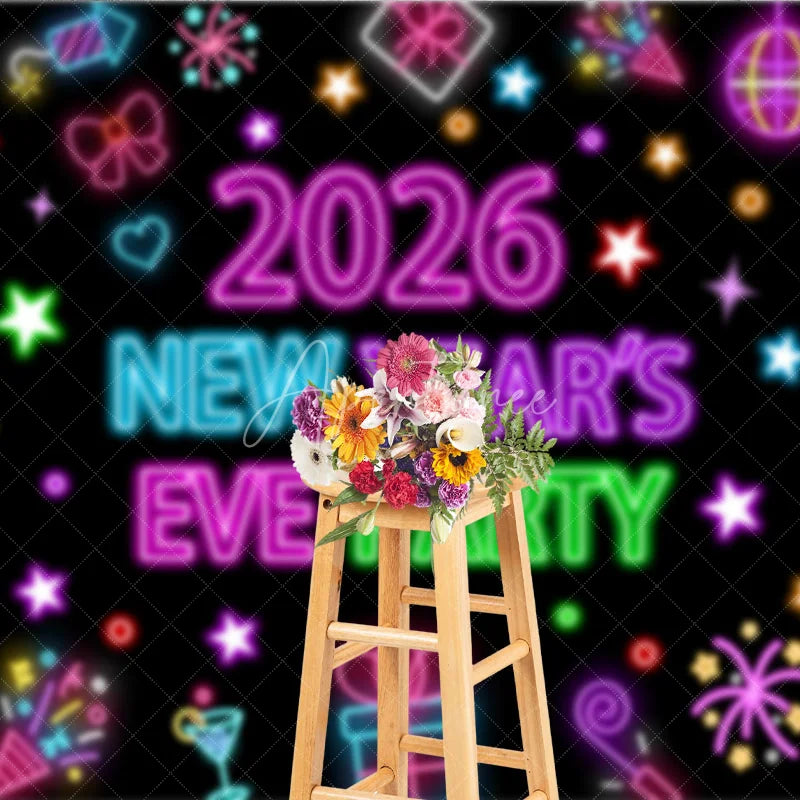 Aperturee - Aperturee 2026 New Year’s Eve Party Backdrop Colorful Neon Signs for Glow in the Dark Retro 80s Disco NYE Decor
