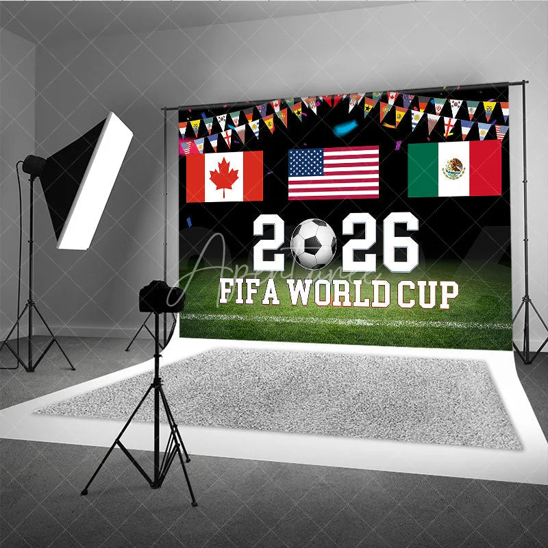 Aperturee - Aperturee 2026 Soccer Championship Holiday Backdrop with USA Canada Mexico Flags and International Bunting for Sports Party