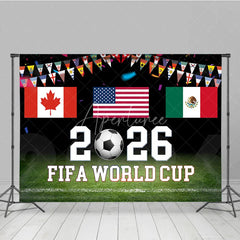 Aperturee - Aperturee 2026 Soccer Championship Holiday Backdrop with USA Canada Mexico Flags and International Bunting for Sports Party