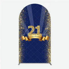 Aperturee - Aperturee 21st Happy Birthday Arch Backdrop Gold Glitter Number 21 on Navy Blue Background Cheers to 21 Years Party Decor