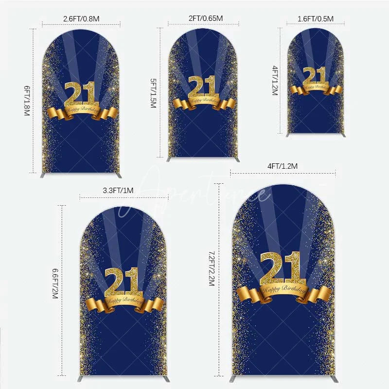 Aperturee - Aperturee 21st Happy Birthday Arch Backdrop Gold Glitter Number 21 on Navy Blue Background Cheers to 21 Years Party Decor