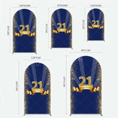 Aperturee - Aperturee 21st Happy Birthday Arch Backdrop Gold Glitter Number 21 on Navy Blue Background Cheers to 21 Years Party Decor