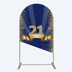 Aperturee - Aperturee 21st Happy Birthday Arch Backdrop Gold Glitter Number 21 on Navy Blue Background Cheers to 21 Years Party Decor