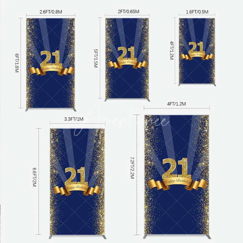 Aperturee - Aperturee 21st Happy Birthday Rectangle Backdrop Gold Glitter Number 21 on Navy Blue Background Cheers to 21 Years Party Decor