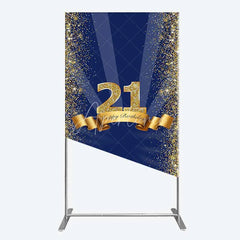 Aperturee - Aperturee 21st Happy Birthday Rectangle Backdrop Gold Glitter Number 21 on Navy Blue Background Cheers to 21 Years Party Decor