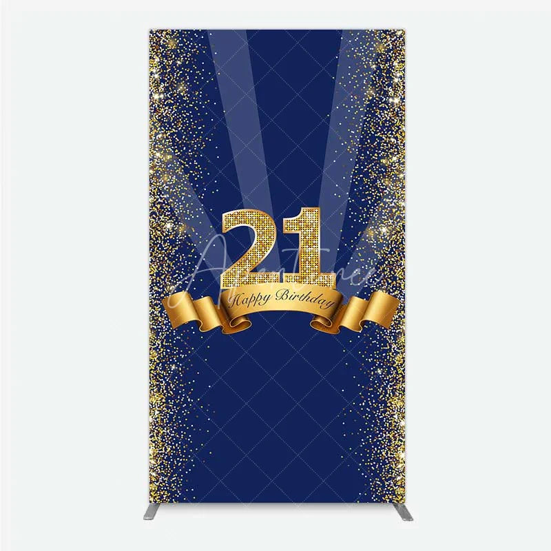 Aperturee - Aperturee 21st Happy Birthday Rectangle Backdrop Gold Glitter Number 21 on Navy Blue Background Cheers to 21 Years Party Decor
