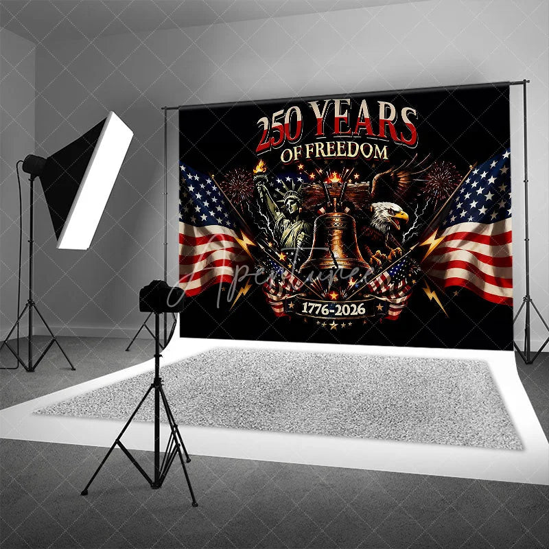 Aperturee - Aperturee 250 Years of Freedom Statue of Liberty Eagle Backdrop 1776 to 2026 Patriotic Party Event Background