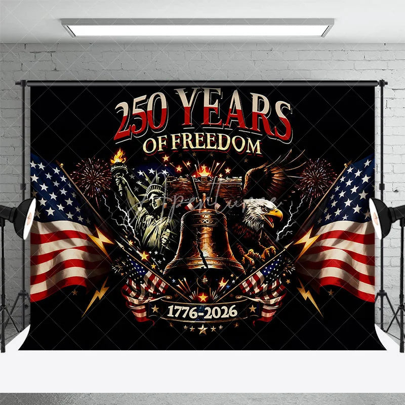 Aperturee - Aperturee 250 Years of Freedom Statue of Liberty Eagle Backdrop 1776 to 2026 Patriotic Party Event Background