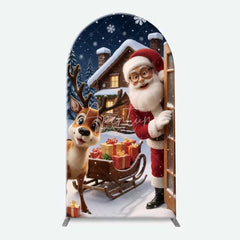 Aperturee - Aperturee 3-Piece Arch Backdrop Set Christmas Snowman Reindeer Winter Holiday Santa House Chiara Wall Cover Party Decoration