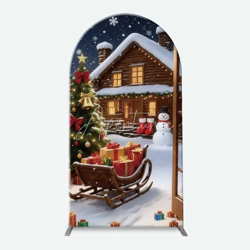 Aperturee - Aperturee 3-Piece Arch Backdrop Set Christmas Snowman Reindeer Winter Holiday Santa House Chiara Wall Cover Party Decoration