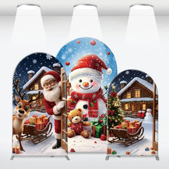 Aperturee - Aperturee 3-Piece Arch Backdrop Set Christmas Snowman Reindeer Winter Holiday Santa House Chiara Wall Cover Party Decoration