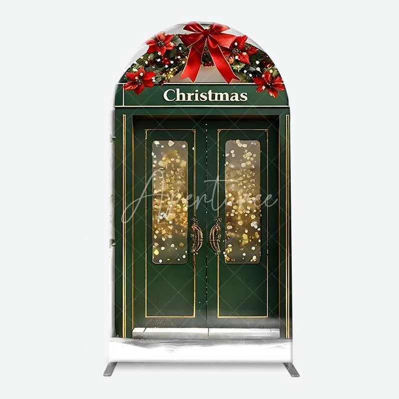 Aperturee - Aperturee 3-Piece Arch Backdrop Set Christmas Storefront Window Green Shop Red Bow Wreath Chiara Wall Cover Holiday Decor