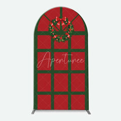 Aperturee - Aperturee 3-Piece Arch Backdrop Set Merry Christmas Red Green Poinsettia Wreath Winter Holiday Chiara Wall Cover Decor
